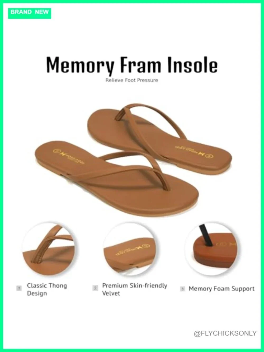 Women's Flip Flops with Memory Foam Insole, Non-Slip Durable Thong Sandals